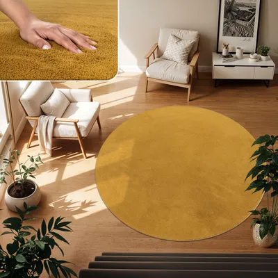 Produktbild von TT Home Wohnzimmer Teppich Kurzflor Anti-Rutsch Rückseite Unifarben Modern Waschbar Größe 120 cm Rund