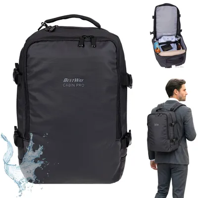 Produktbild von Rucksack Handgepäck klein Flugzeug Reiserucksack Laptoprucksack Ryanair 40x25x20 cm Travel Bestway Cabin Pro small Schwarz 40350 0100 +Koffergurt