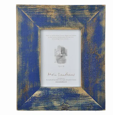 Produktbild von Landhaus Bilderrahmen aus recyceltem Alt-Holz Marineblau 15x20 cm, Vintage rustikal, 7 cm Leiste