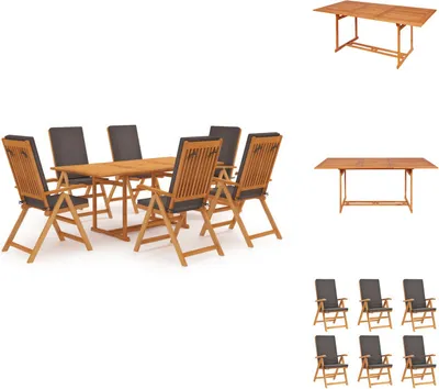 Produktbild von vidaXL 7-tlg. Garten-Essgruppe mit Kissen Massivholz Teak Grau -  Gartenmöbel-Sets