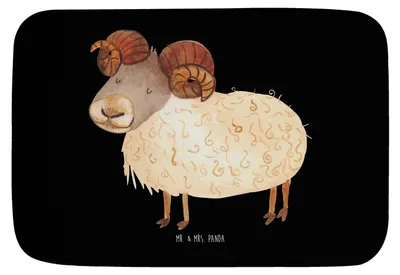 Produktbild von Mr. & Mrs. Panda Badezimmerteppich Sternzeichen Widder - Schwarz - Geschenk, Badvorleger, Badematte, Bock, Badteppich, Geburtstag April, März, Schafbock, Duschvorleger