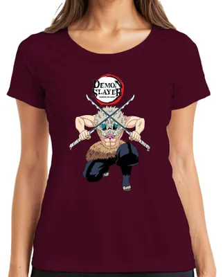Produktbild von Demon Slayer Inosuke Kimetsu no Yaiba Ebermaske Anime Geschenk Damen T-Shirt, Burgundy, M