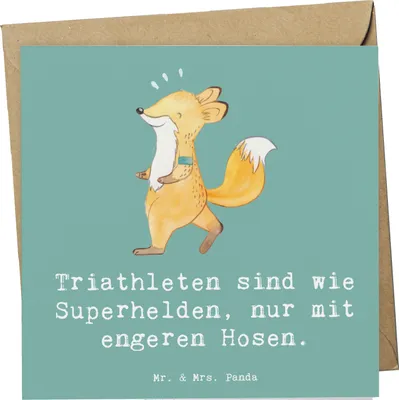 Produktbild von Mr. & Mrs. Panda Grußkarte Triathlon Superheld - Meeresbrise - Geschenk, faltkarte, Klappkarte, Schwimmen, anlasskarte, Sportler, Sportart, Glückwunschkarte, Teamsport