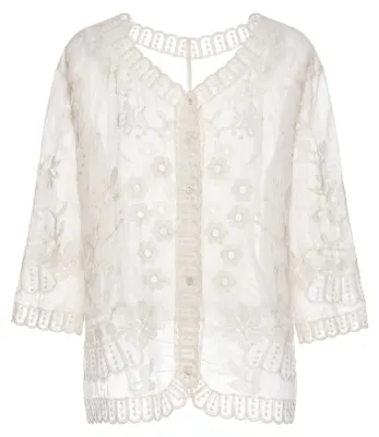Produktbild von Damen Bluse V-Ausschnitt aus 100% Baumwolle, weiss, Größe L, im Boho-Stil
