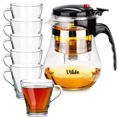 Immagine prodotto di Vilde | Teiera 1,15 L - Teiera in vetro con filtro - 6 bicchieri 250 ml - Lavabile in lavastoviglie