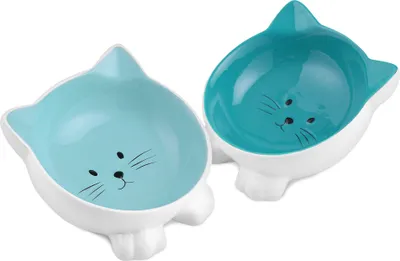 Produktbild von Navaris Futternapf Set 2-teilig für Katzen - 2x Keramik Napf rutschfest - Fressnapf Katzennapf spülmaschinenfest - Wasser Nassfutter Trockenfutter