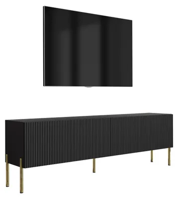 Obrázek produktu pro Skříňka pod televizi s rýhovanými čely, matná černá, rovné zlaté nohy, 170 × 32 × 52 cm