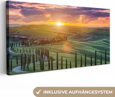 Produktbild von MuchoWow® - Leinwandbilder - Italien - Sonnenuntergang - Toskana, Wandbild, Wanddeko Bilder Wohnzimmer, 40x20 cm