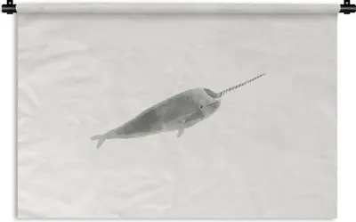 Produktbild von MuchoWow® Wandteppich Wandbehang Narwal - Tiere - Grau - Aquarell 120x80 cm Tapisserie Dekoration Wandtuch - Wanddekorationen - Wandtücher