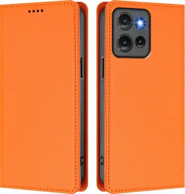 Produktbild von Handyhülle für Motorola Edge 50, Kunstleder Klapphülle Stoßfeste Magnetische Hülle mit Ständer Orange
