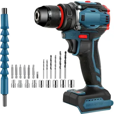 Image de Kit perceuse-visseuse sans fil - Perceuse-visseuse 21V - 21 niveaux de couple - Sans fil - Avec éclairage LED - Coffret de rangement - Sans batterie