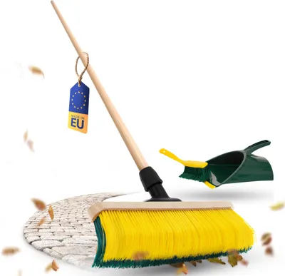 Produktbild von Novaliv Krallenbesen mit Stiel 60cm inkl. Jumbo Kehrgarnitur, Spezialbesen gebogenen Borsten Borsten -Ideal als Gartenbesen, Kratzbesen, Kunstrasen Besen, Optimal für Camping