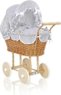 Produktbild von Puppenanhänger aus natürlichem Korbgeflecht – Korbbuggy – handgefertigter und extra stabiler Beukenhouten-Rahmen