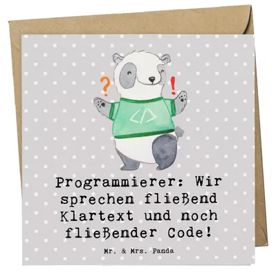 Produktbild von Mr. & Mrs. Panda Grußkarte Programmierer Codeflüsterer - Grau Pastell - Geschenk, Beruf, personalisierte Geschenke, Programmiersprachen, Glückwunschkarte, mit Herz, Logik