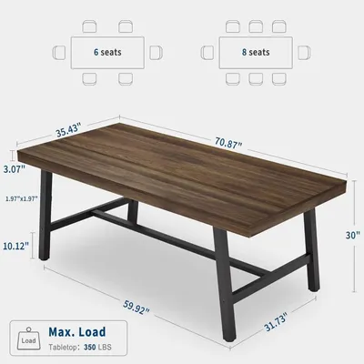 Obrázek produktu pro Jídelní stůl pro 6–8 osob – obdélníkový kuchyňský stůl – délka 180 cm – moderní industriální design – dřevěná konstrukce – hnědá barva