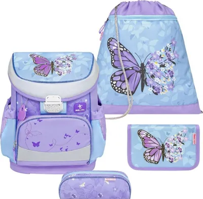 Produktbild von Belmil Mini-Fit ergonomisches Schulranzen-Set 4-teilig "Purple Blue Butterfly" mit Brustgurt