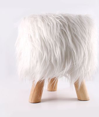 Hochwertiger Langhaar Fellhocker Kunstfell Sitzhocker Polsterhocker 30cm weiss
