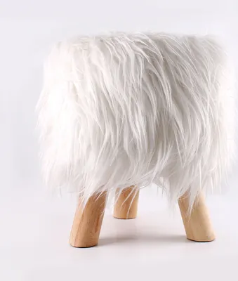 Produktbild von Hochwertiger Langhaar Fellhocker Kunstfell Sitzhocker Polsterhocker 30cm weiss