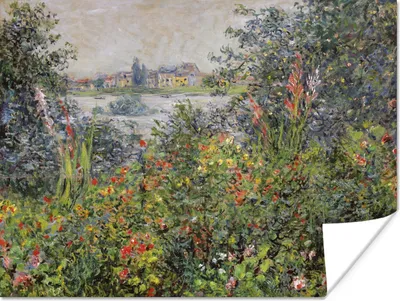 Produktbild von MuchoWow® Poster Blumen bei Vetheuil - Gemälde von Claude Monet 120x90 cm - Wandbild