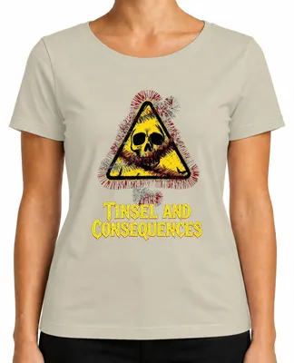 Produktbild von Tinsel and Consequences Totenkopf Lametta Warnschild Skull Gefahr Damen T-Shirt, Natur, XL