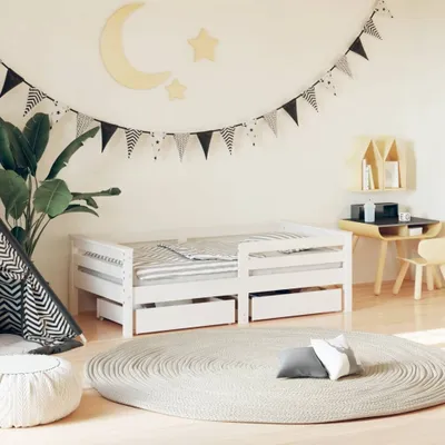 Produktbild von "im Angebot" Kinderbett mit Schubladen Weiß 70x140 cm Massivholz Kiefer - Kinderbetten CC22918