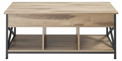 Produktbild von Höhenverstellbarer Couchtisch mit offenem und verstecktem Stauraum | Braun-Schwarz | 120x60x48-62 cm