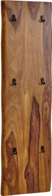 Produktbild von Wandgarderobe Sheesham Massivholz / Metall 40x140x7 cm mit Baumkante, Design Hakenleiste 2-Reihig Flurgarderobe Wand, Garderobe Holz