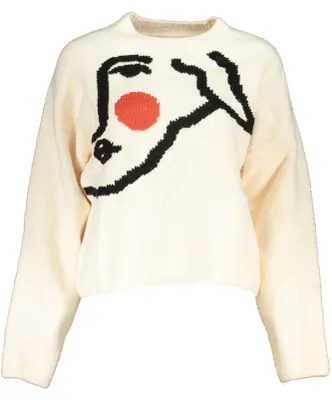 Image de Pull à manches longues blanc pour femme, avec broderie et col rond - Élégant et raffiné