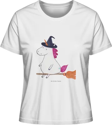 Produktbild von Mr. & Mrs. Panda Damen T-Shirt Einhorn Hexe Größe XL - Weiß - Geschenk, Basic, Einhörner, Teufel, Engel, Shirt, Frau, Oberteil, Unicorn, Mit Print