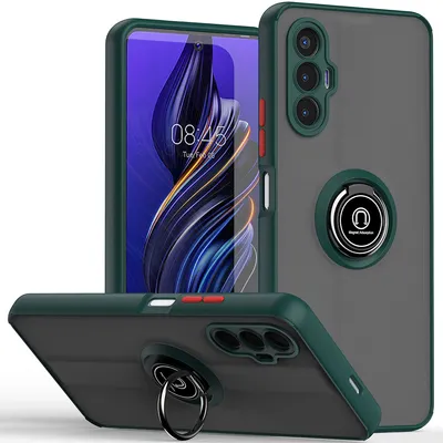 Obrázek produktu pro Pouzdro pro Tecno Pova 3 matné průsvitné TPU pouzdro s prstencovým držákem a stojánkem tmavě zelená