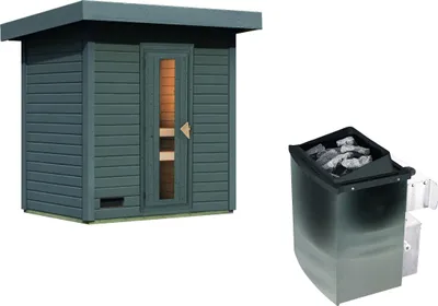 Produktbild von Karibu Saunahaus 38mm Melo 1 Ofen 9 kW integr. Strg terragrau