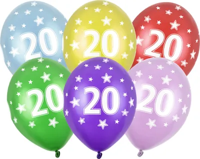 Produktbild von Luftballons 30cm mit Zahl 20 / Sterne 6er Set bunt metallic