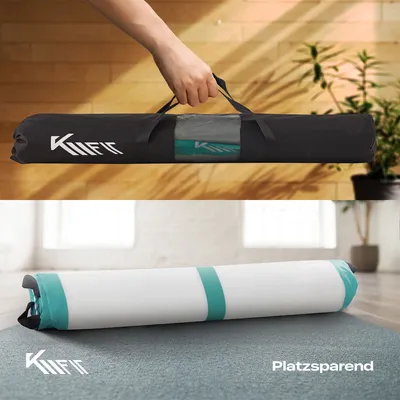 Zdjęcie produktu dla KM Fit Gym Mat Nadmuchiwana mata gimnastyczna Airtrack 5M Mint Green Mata do jogi, mata treningowa z torbą do przenoszenia, elektryczną pompką powietrza i zestawem do pstrykania