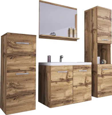 Produktbild von MINIO go for it, Badezimmer, Badmöbel 4-Teilig Set "MOLO", mit Waschbecken, Wotan Eiche Farbe