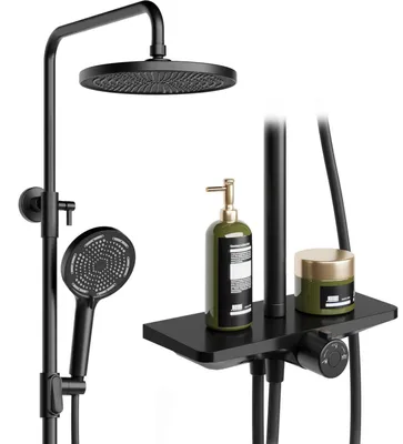 Image de Ensemble de douche pluie, système de douche en acier inoxydable, colonne réglable de 25 cm, couleur noire
