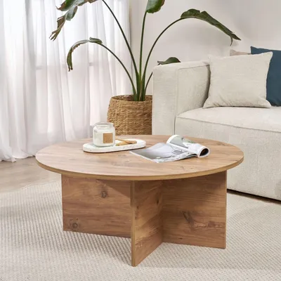 Immagine prodotto di Dmora Tavolino da Salotto Simbario 90x90x40h cm Marrone Rovere Nodi, Forma Rotondo Materiale Piano in Legno Nobilitato