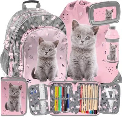 Produktbild von 5tlg KATZE Schulranzen Rucksack Ranzen schulruckack Federtasche Sportbeutel Trinkflasche Brotdose Kätzchen fur madchen
