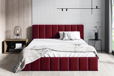 Obrázok produktu pre BETTSO Manželská posteľ Čalúnená posteľ Posteľ s opierkou hlavy a podnožou NINA 180 x 200 cm Červená