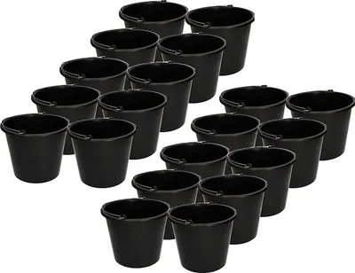 Zdjęcie produktu dla KOTARBAU Zestaw 20 plastikowych wiader budowlanych 5L Wiadro do tynku Wiadro do zaprawy Wiadro do cementu Wiadro do wody Wiadro ogrodowe Wiadro plastikowe Czarne
