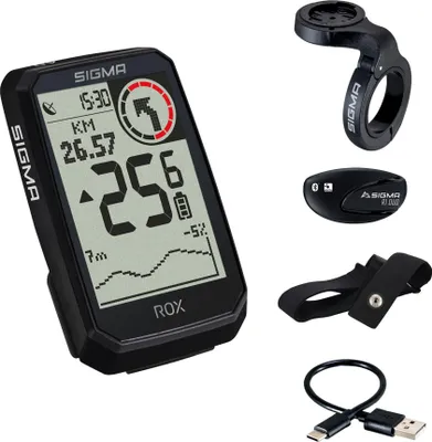 Produktbild von Sigma Rox 4.0 Endurance HR Set 01068 / 01069 GPS Fahrradcomputer 41 Stunden Akkulaufzeit Navi Fahrradtacho Komoot Höhenmessung : schwarz