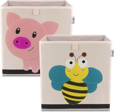 Produktbild von Lifeney Kinder Aufbewahrungsbox 2er-Set Biene & Schwein I praktische Aufbewahrungsbox für jedes Kinderzimmer I Kinder Spielkiste I Niedliche Spielzeugbox I Korb zur Aufbewahrung von Kinder Spielsachen