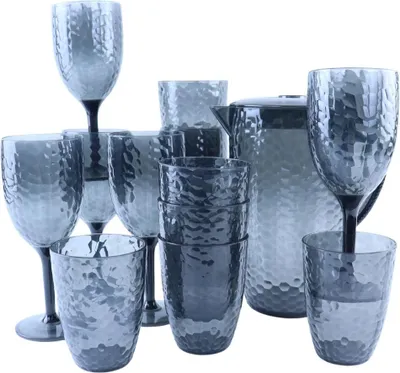 Produktbild von OTIX Kunststoff-Trinkgläser Weingläser Limonadenkrug 13-teilig Wiederverwendbares Wasserkrug Trinkglas Limonadengläser Grau ZEPHYR
