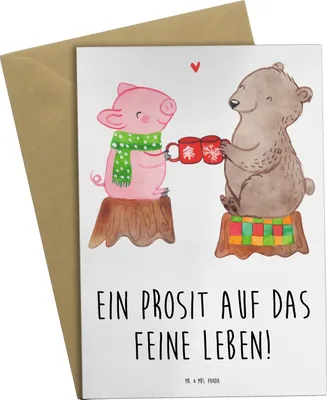 Produktbild von Mr. & Mrs. Panda Grußkarte Glühschwein Sause - Weiß - Geschenk, weihnachtskarten, Prost, babykarte, Bär, Alles Gute, Weihnachten, Weihnachtszeit, Schwein, hochzeitskarten