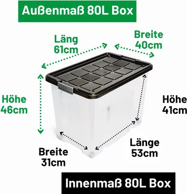 Immagine prodotto di Novaliv 2x scatole di stoccaggio con coperchio grandi 80L antracite impilabili con chiusura a clip rotolo scatole di plastica senza BPA 61x40x45 cm