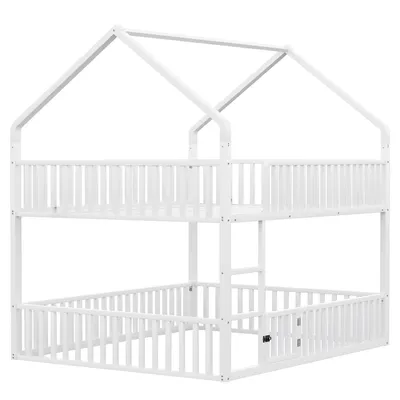 Produktbild von okwish Etagenbett 140×200 Kinderbett ohne Matratze,Stockbett mit Treppe und Loft-Design,Unteres Bett mit Tür,Jugendbett mit Rundum-Sicherheitsgeländer,Weiß