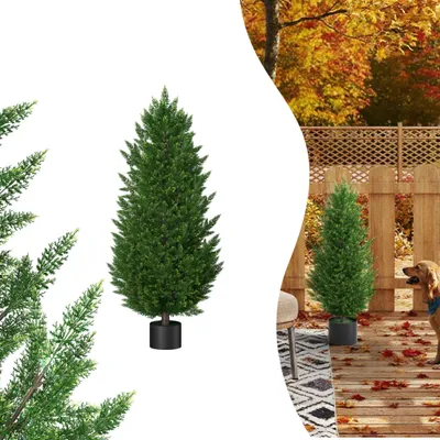 Image de UISEBRT Set de 2 plantes artificielles 90cm en pot - Cèdre & Buis artificiels, résistants aux UV pour jardin, balcon, terrasse, salon, bureau