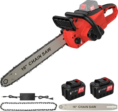 Image de Tronçonneuse sans fil - Sans fil - Longueur de guide-chaîne : 40 cm - Moteur sans balais - Lubrification automatique de la chaîne - Deux batteries incluses - Rouge