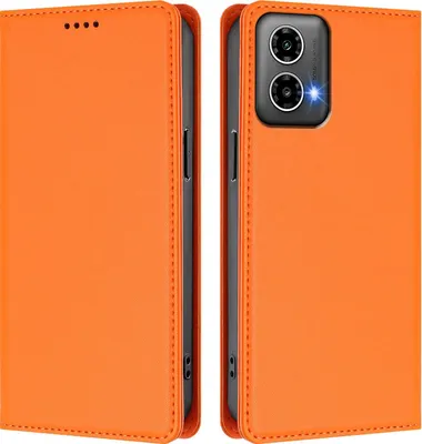 Produktbild von Handyhülle für Motorola Moto G34 / Moto G45, Kunstleder Klapphülle Stoßfeste Magnetische Hülle mit Ständer Orange