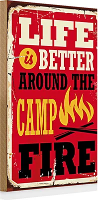Produktbild von Holzschild Retro 20x30cm life better fire Camping
