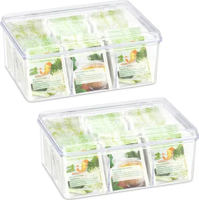 Produktbild von relaxdays 2 x Teebox transparent mit 6 Fächern